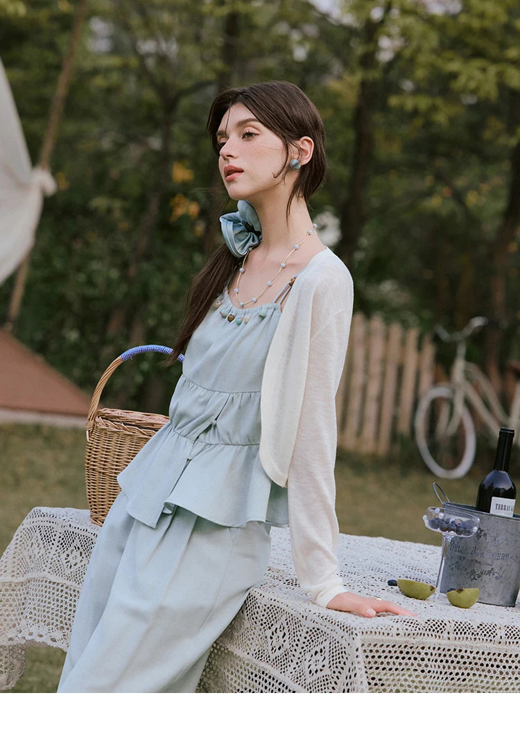 MISHWO Office Lady Summer Camisole Pant Sets for Women 2025 Solid Sleeveless Tops High Waist Loose Pants Female New MXE33T0547