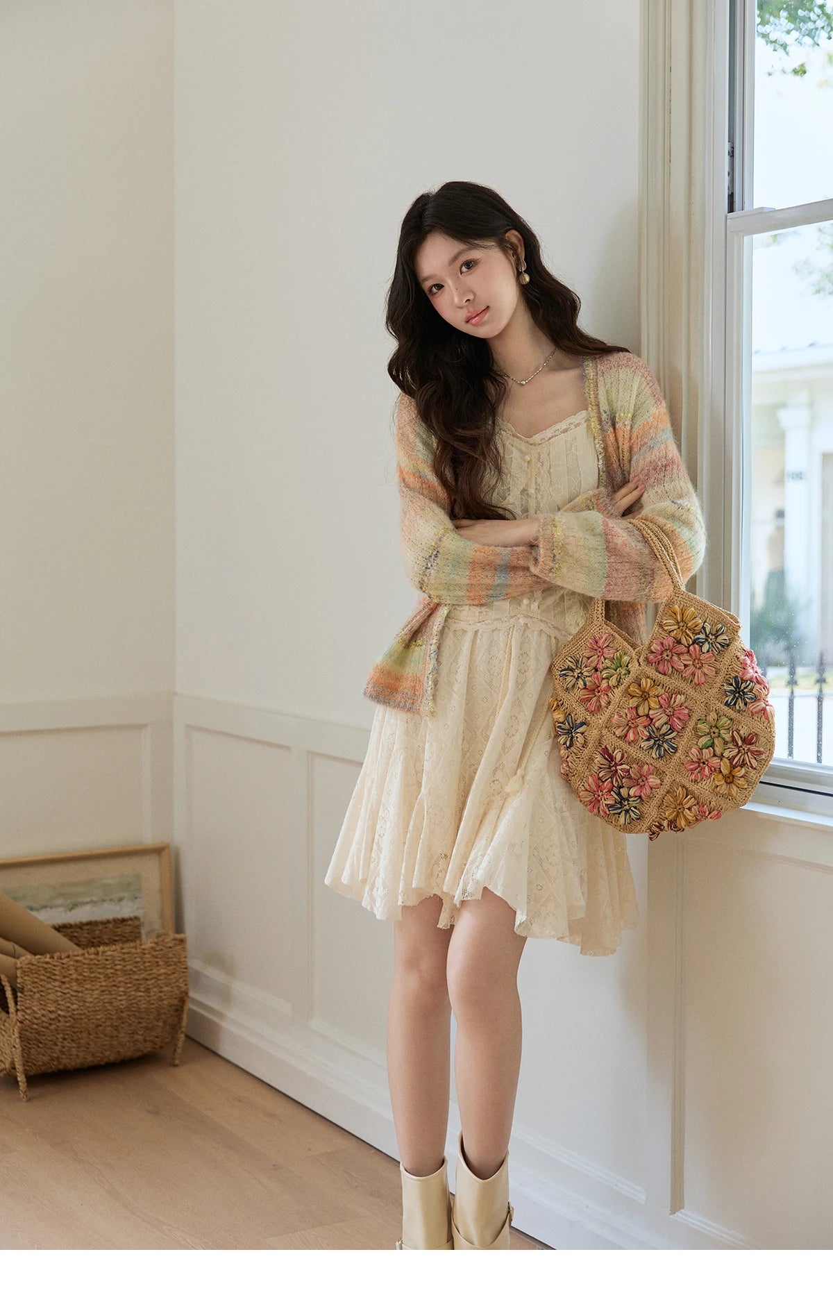 MISHOW Women's Gradient Striped Knit Cardigan 2026 Spring V Neck Single Breasted Casual Thin Soft Rainbow Sweater MXF13Z3019