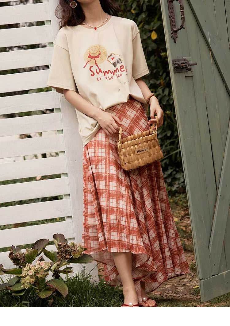 MISHOW Women's Print T-shirt 2025 Summer New Loose Casual T-shirt Ladies Round Neck Short Sleeve Tee Female Clothing MXE34T0559