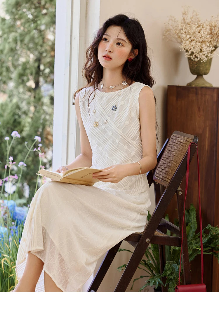 MISHOW Asymmetric Lace Fishtail Dress 2025 Summer Flower Embroidery Sleeveless Elegant Dress Round Neck Long Dresses MXE35L2301