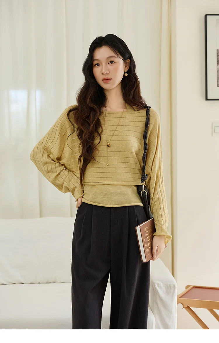 MISHOW Striped Short Hanging Neck Top Two-piece Set 2025 Autumn Wool Blend Knitted Sweater Casual Fashion Top Sets MXE46T1399