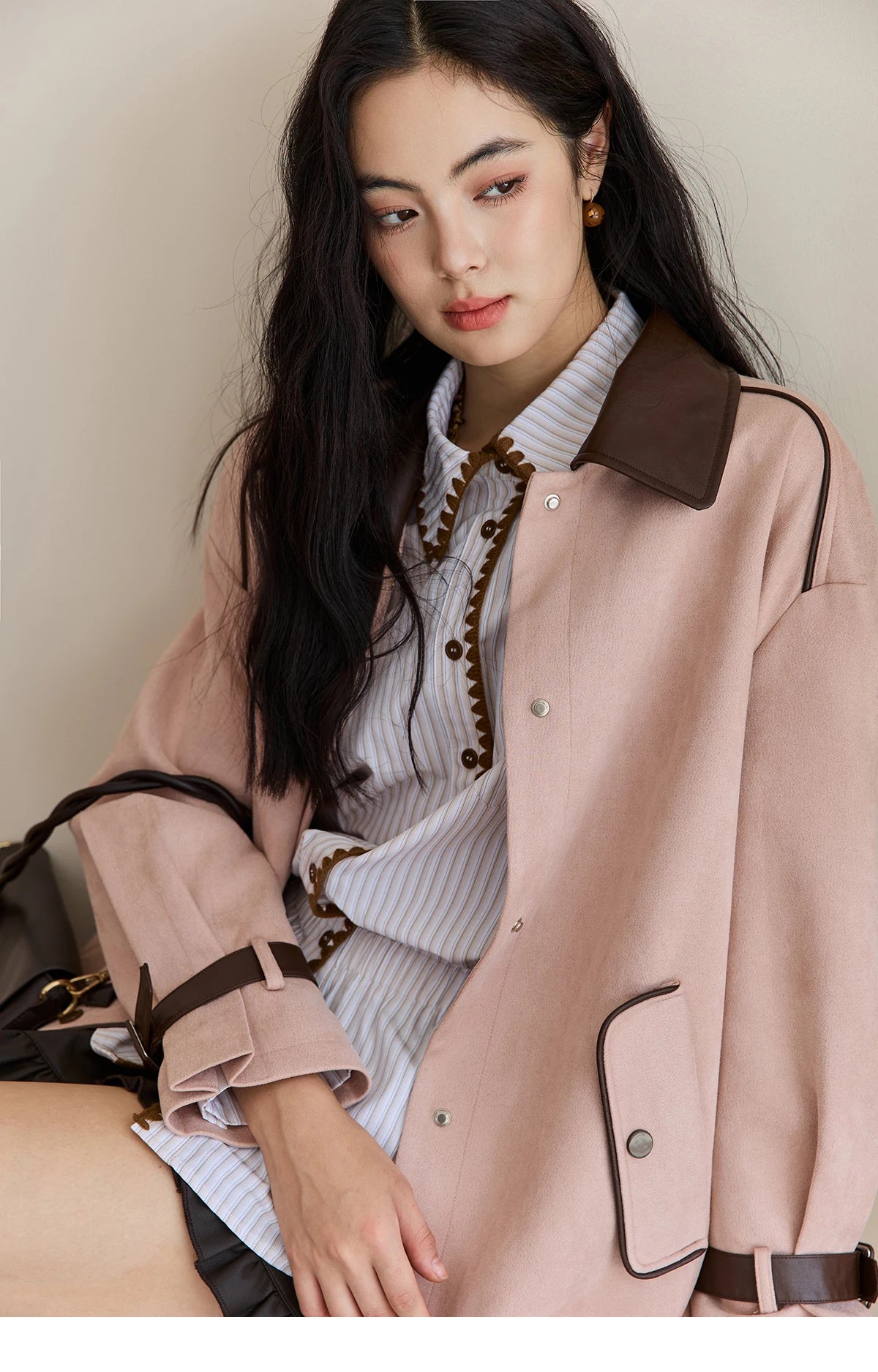 MISHOW Pink Jacket for Women 2025 Autumn New Commute Sweet Style Turn-down Collar Long Sleeve Mid-length Jacket MXE45W0845