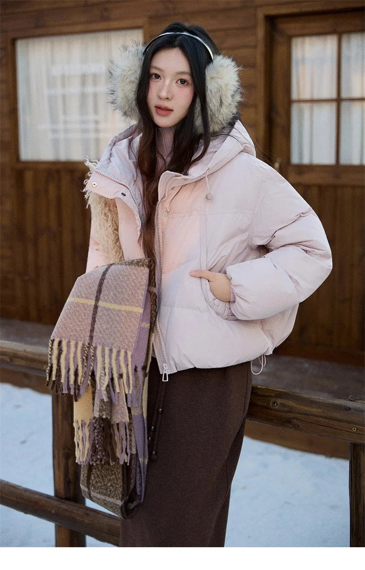 MISHOW Women's Short Coat with 90% White Duck Down Filling Windproof Down-proof Hooded Jacket Lightweight Warm Coat MXE51Y0080