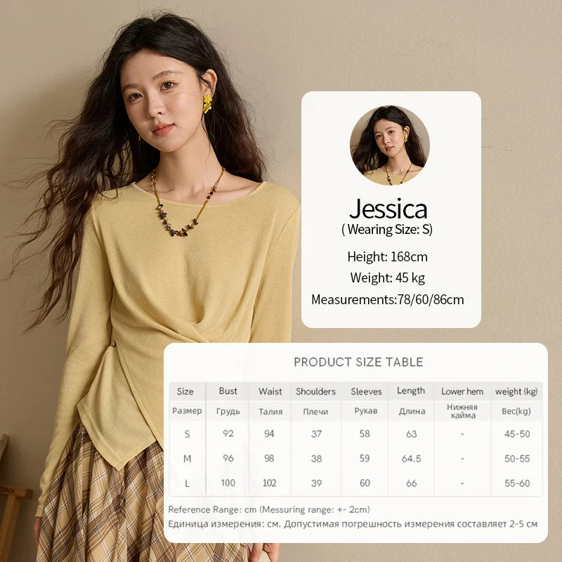 MISHOW Two-color Cross-strap Knitted Top for Women 2025 Autumn Winter New Classic Round Neck Slim Long Sleeves Top MXE43Z1344