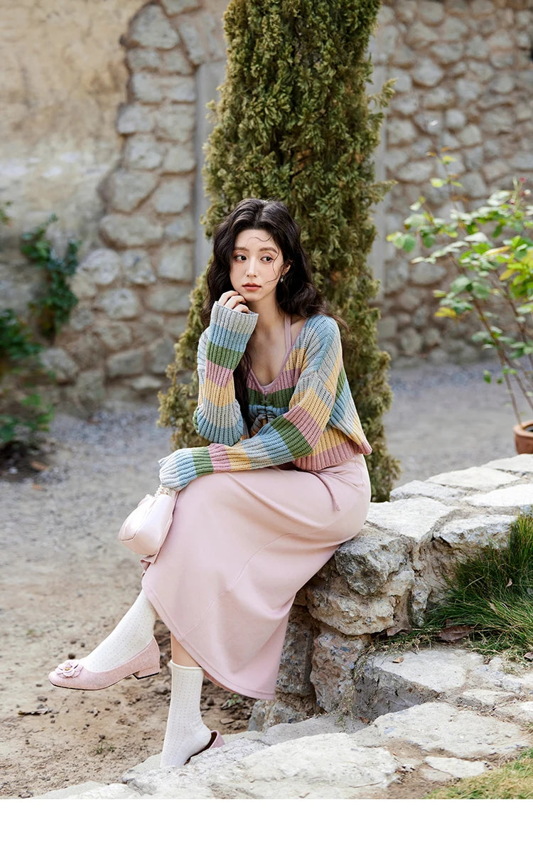Mishow Colorful Striped Sweater Slim Knit Dress MXE11L2086