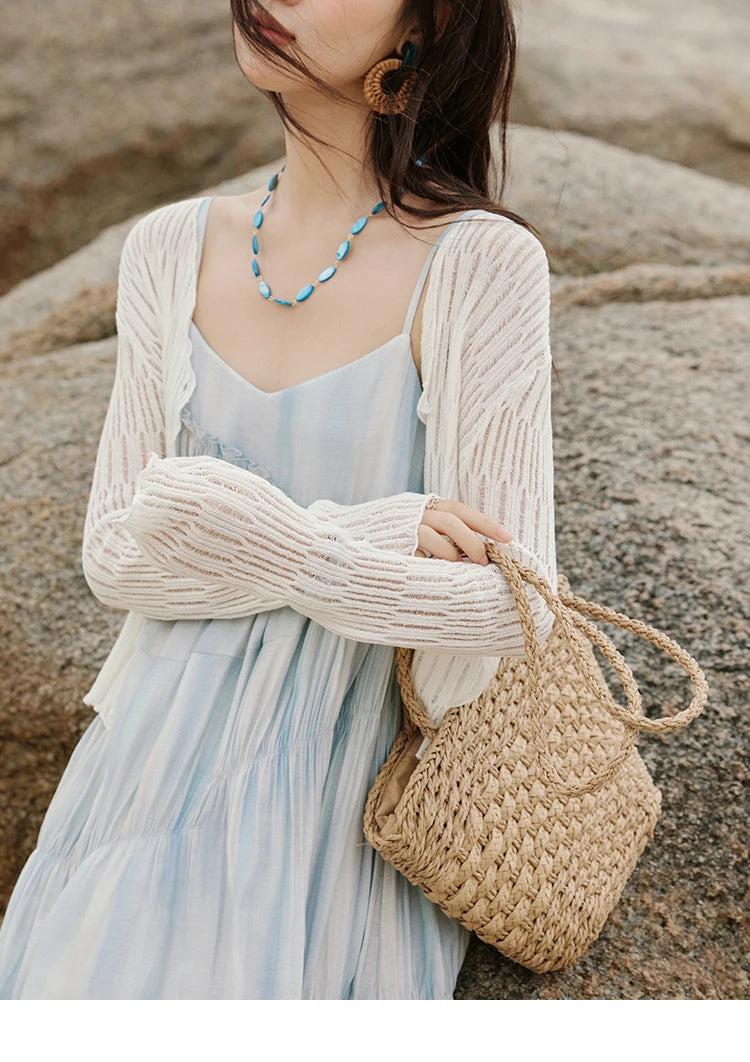 MISHOW Summer Casual Cardigan for Women 2025 New V-neck Long Sleeve Slim Knitted Cardigans Female Fashion White Tops MXE16Z1193