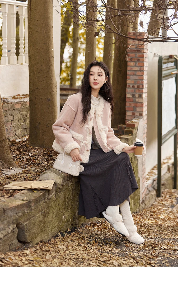 MISHOW Double Face Fur Coat For Women 2024 Winter Sweet Korean Vintage Suede Splicing Fleece Warm Thickened Jacket MXD55W0646