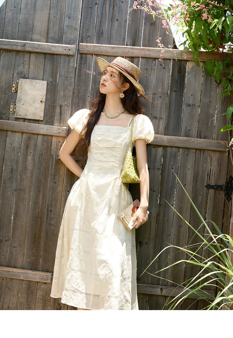 MISHOW Women's Puff Sleeve Dress 2025 Summer Fashion Paisley Embroidery Lady Pocket Dresses Vacation Women's Clothing MXE34L2265