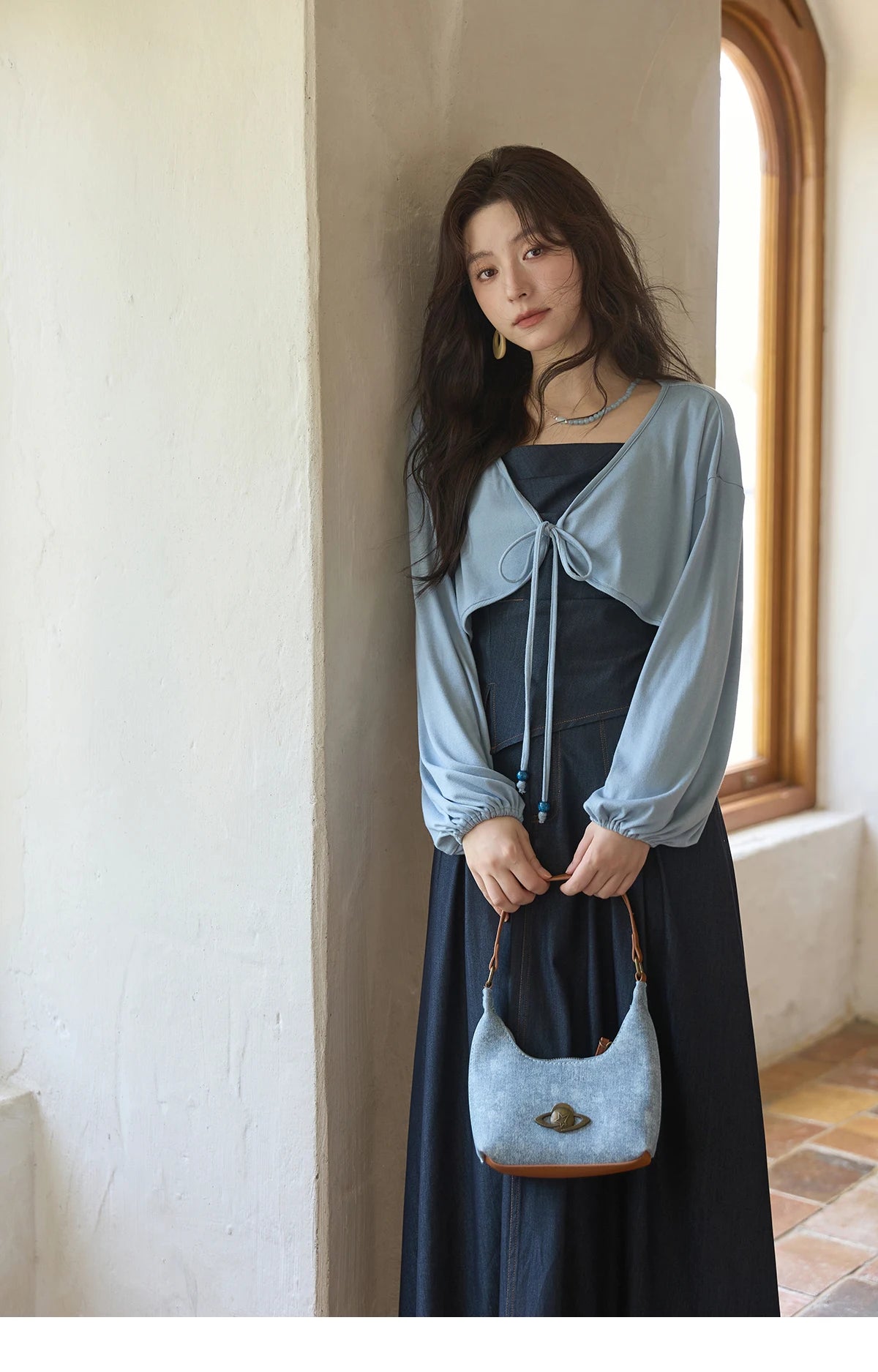 MISHOW Imitation Denim Casual Camisole Desses for Women Autumn 2025 Solid Lace-up Cardigan Separately (Not A Set) MXE41T0693