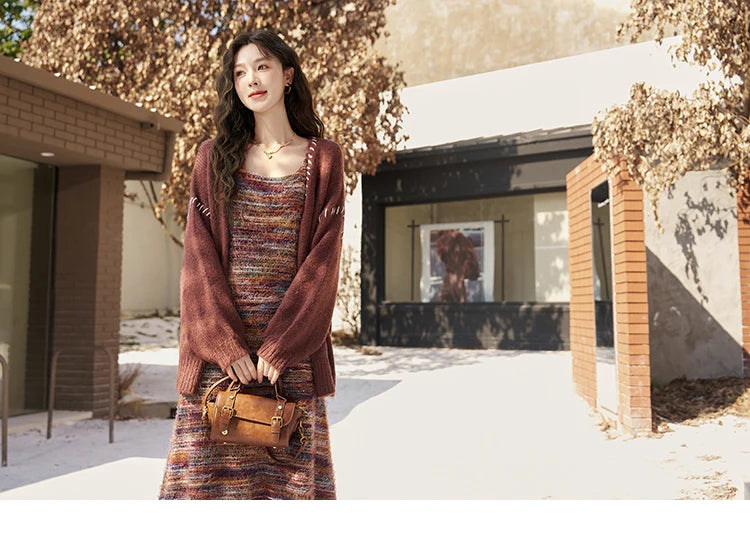 MISHOW Retro Slip Knitted Dresses Coat Separately Women Autumn Winter Sweater Cardigan Slim Knit Suspender Dress MXC59L1625