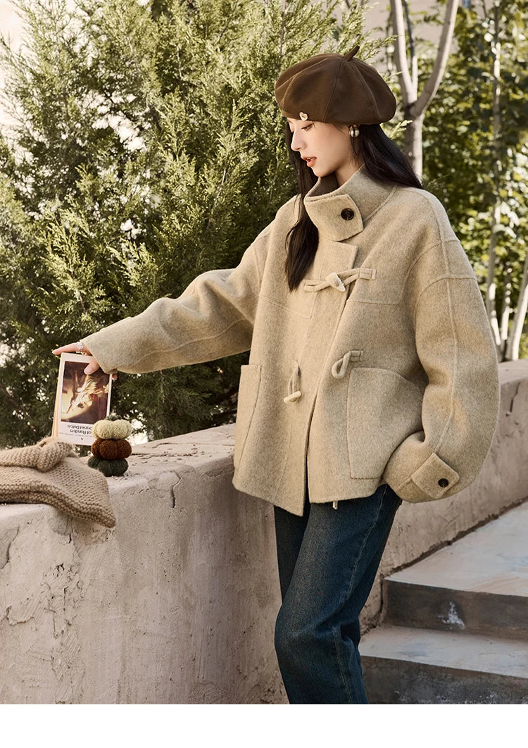 MISHOW Reversible Wool Velvet Coat Cow Horn Button Lapel Coat 2024 Winter Fashion Luxury Senior Korean Tweed Jacket MXD44W0446