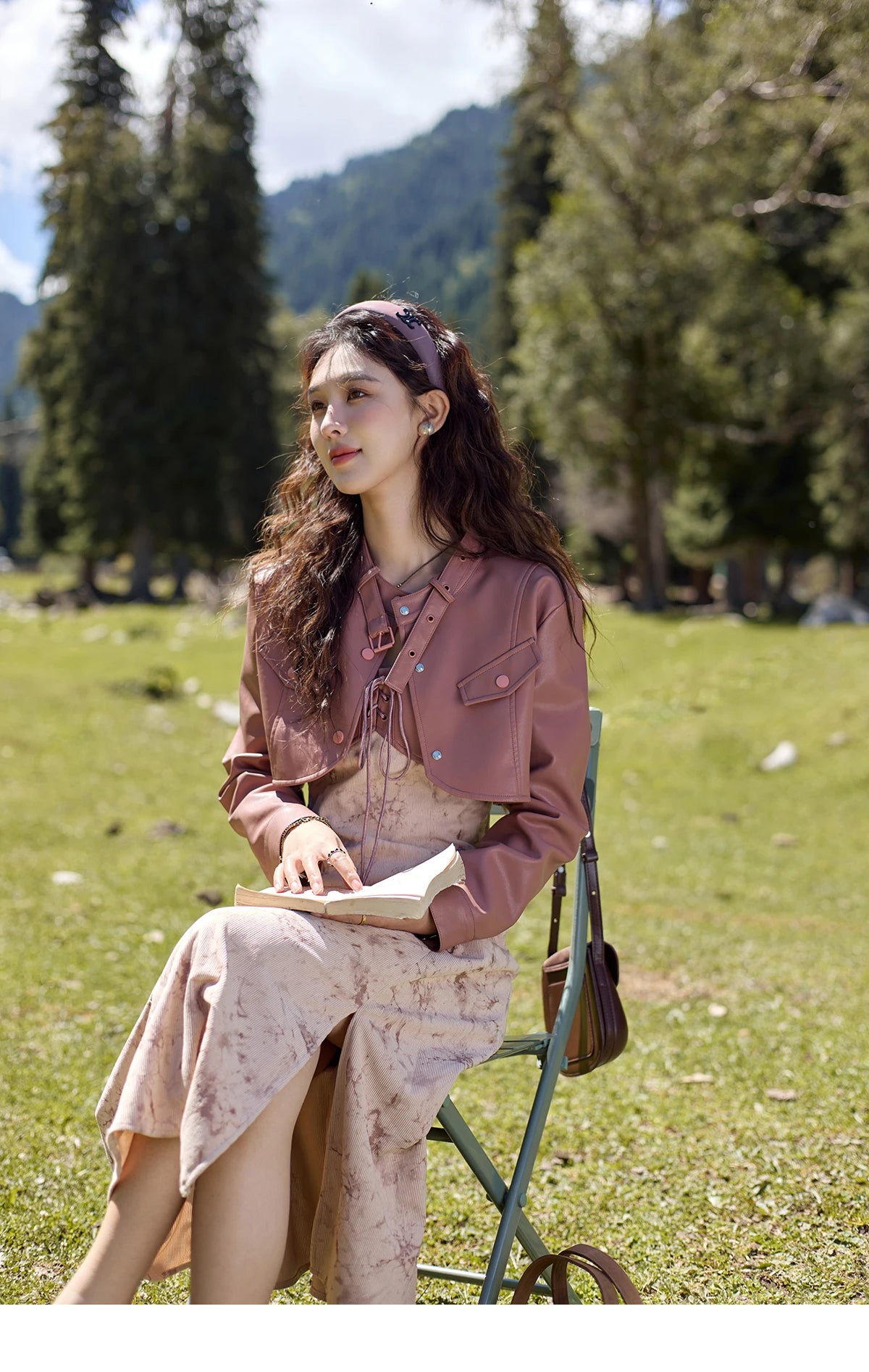 MISHOW Leather Patchwork Floral Strap Dress for Autumn 2024 Lace-up Hem Side Slit Dress Sleeveless Camisole Dresses MXD43L2031