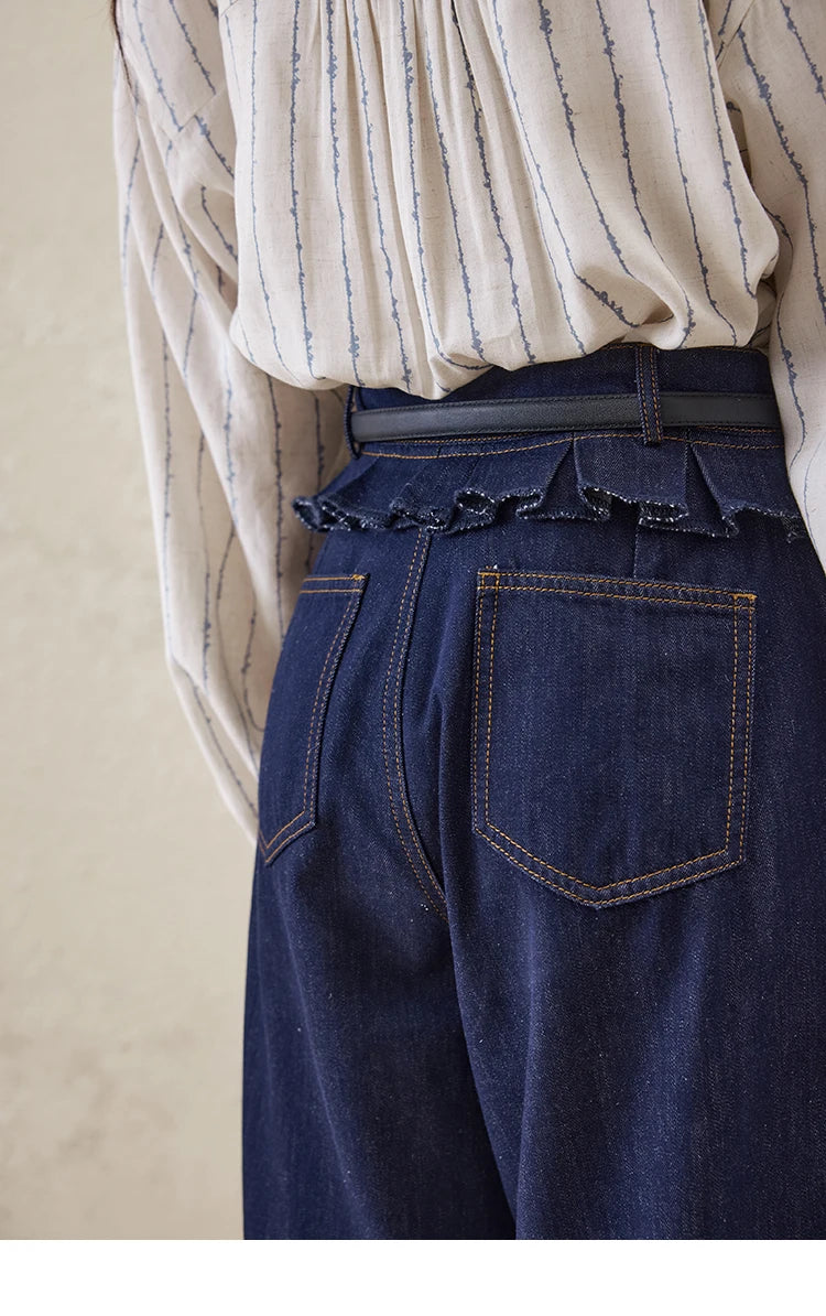 MISHOW Casual Spring Summer Jeans for Women 2025 Stitching Ruffle High Waist Jeans Female New Fashion Wide Leg Pants MXE16K0907