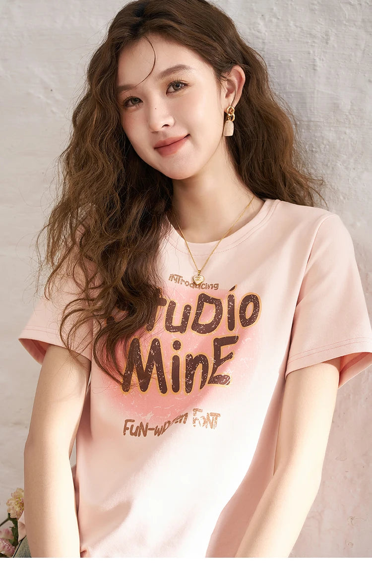 MISHOW Letter Print Short Sleeve T-shirt for Women 2024 Spring Summer New Loose Casual Tshirt Woman Crew Neck Tee Top MXD13T0164