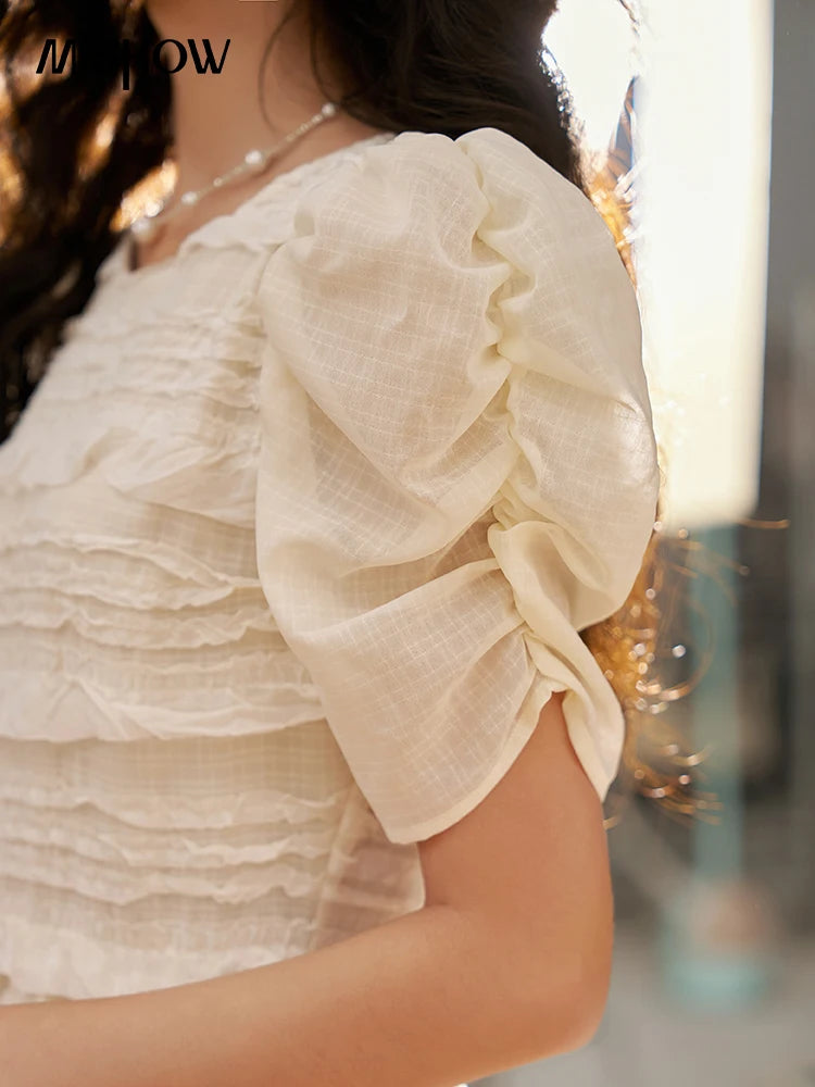 MISHOW Women's French Lace Dress 2024 New Summer New Chiffon Midi Temperament Short Sleeve Woman Dresses Clothing MXD21L1756