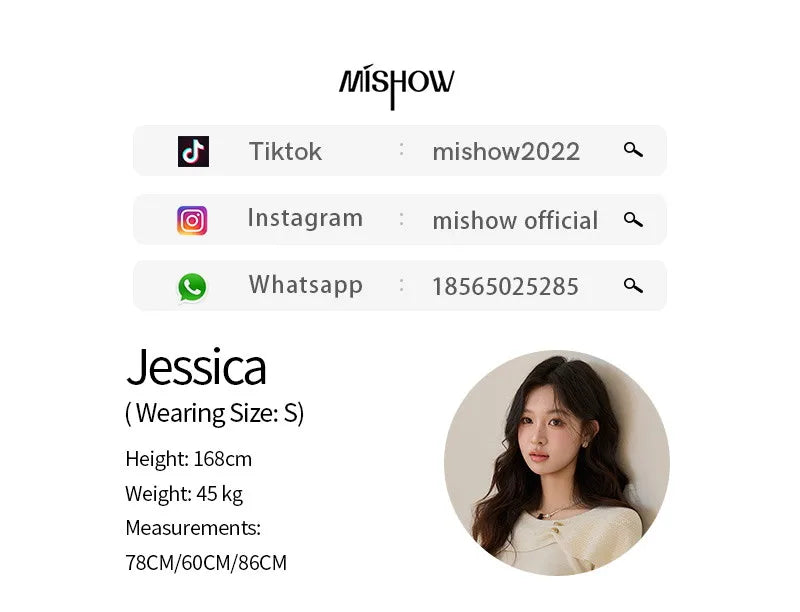 MISHOW Women's Beige Wool Blend Knit Sweater 2026 Spring Asymmetrical Collar Long Sleeve Top Slim Casual Thin Sweater MXF11Z2918