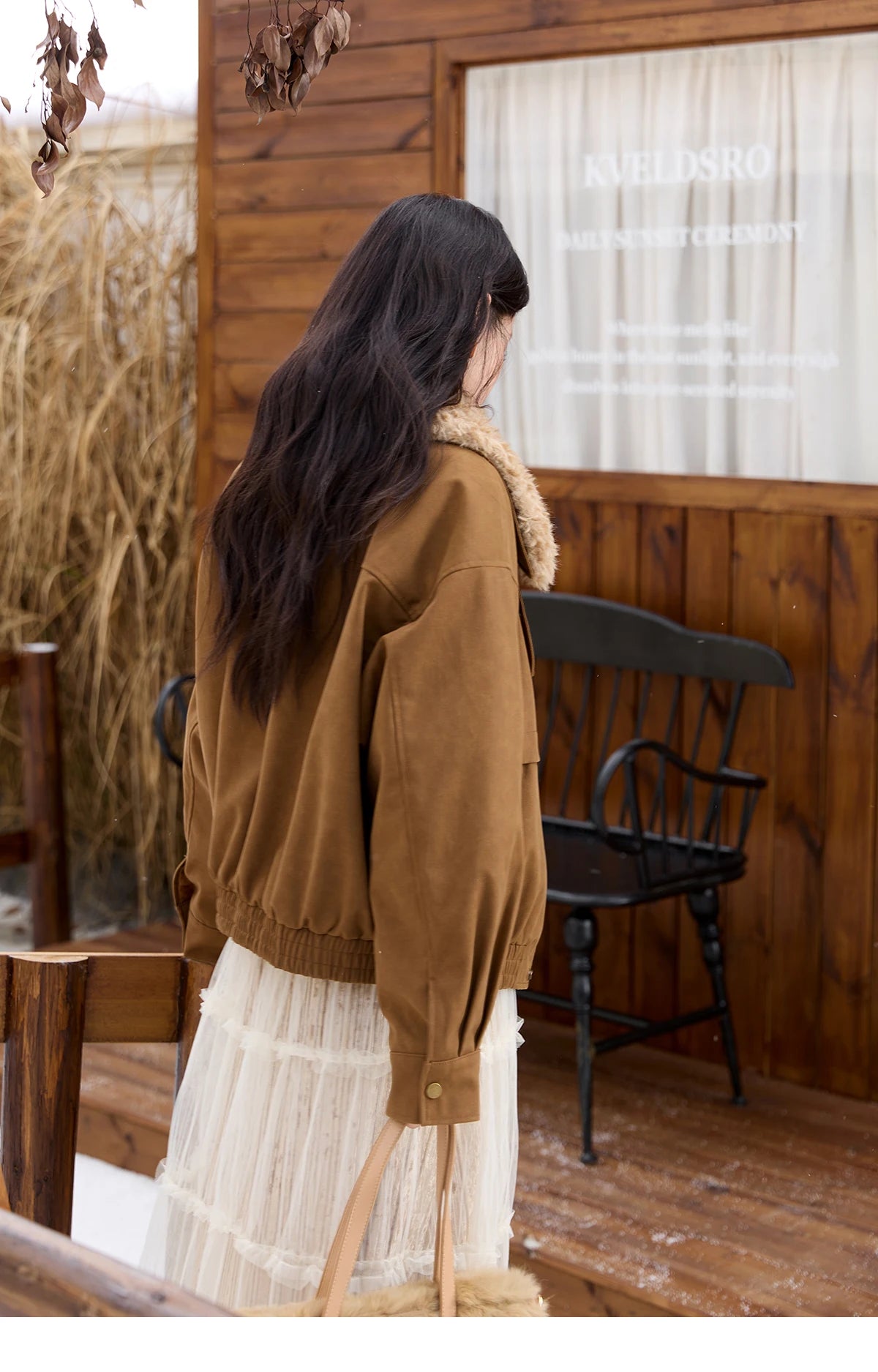 MISHOW Brown Suede Jacket for Women 2025 Winter New Detachable Fur Collar Coat commute Long Sleeve Zipper Jacket MXE51W0876