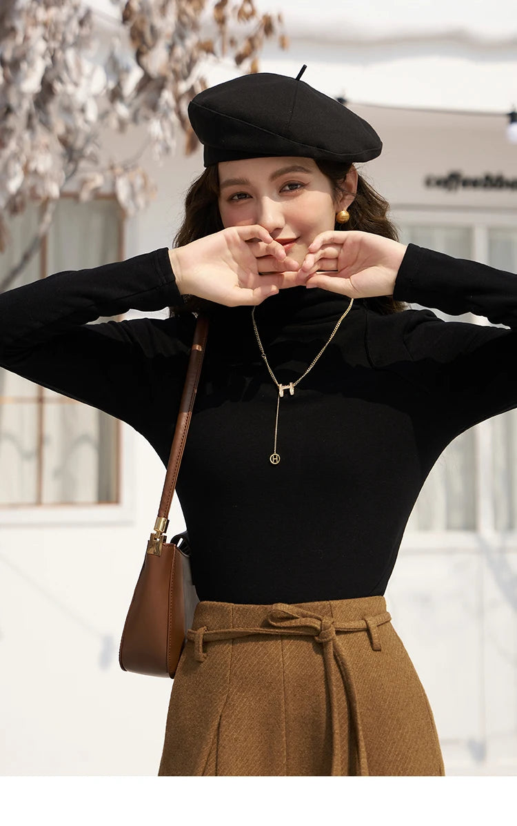 MISHOW Mock Neck Bottoming Shirt Long Sleeve Inner Tops for Women 2023 Autumn Winter New Fashion Warm Slim T-shirt MXC58Z0290