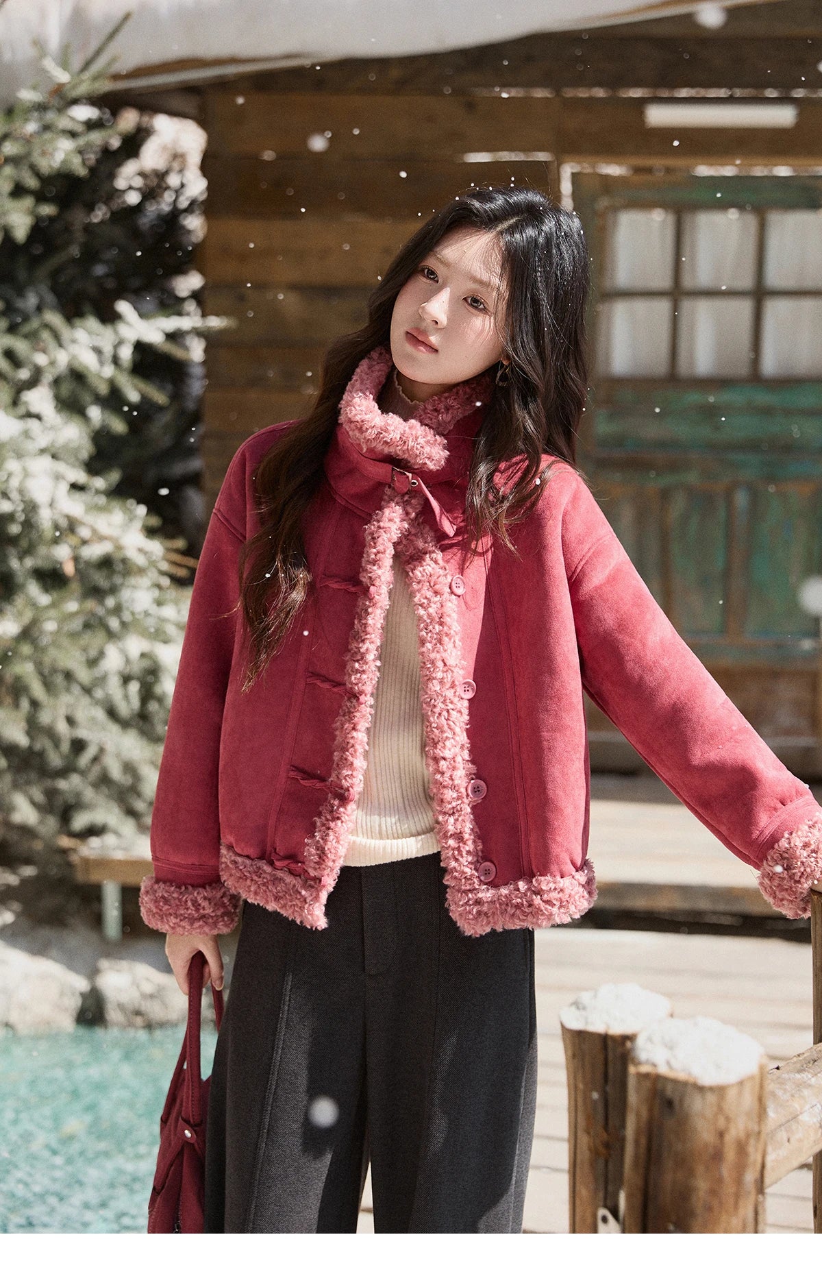 MISHOW Women's Gray Woolen Blend Wide-Leg Pants Winter High Waist Draped Straight Thick Back Elastic Waist Trousers MXE93K1143