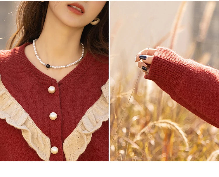 MISHOW Sweater Cardigan for Women Korean Fashion Ruffle Knitwears Autumn Winter Single Breasted Knitted Tops Jumpers MXB46Z1111