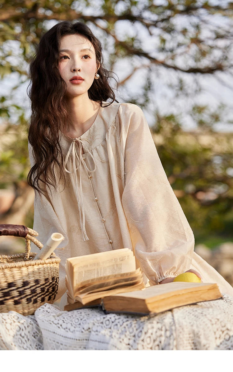 MISHOW Iris Embroidery Blouse Elastic Waist Skirt Set for Women Spring Summer 2025 Jacquard Commuting Slim Two Pieces MXE13T0454