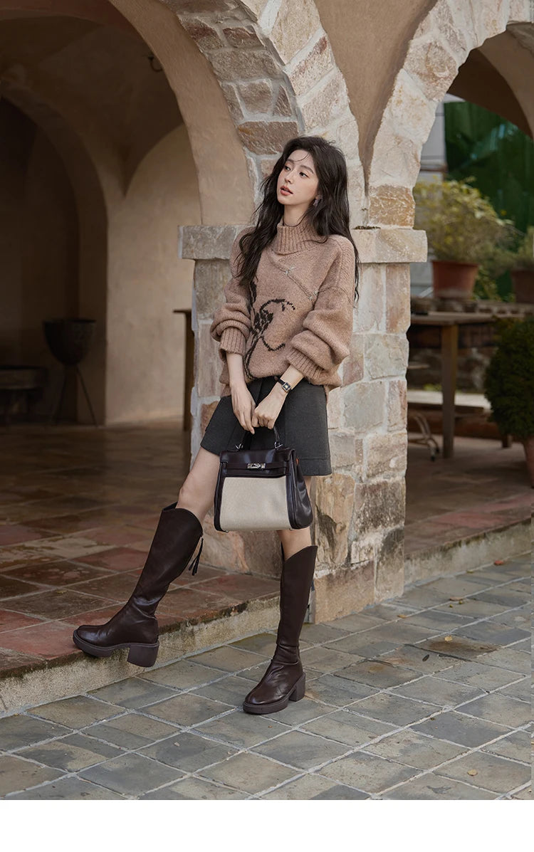 MISHOW Chinese Hollow Out Sweaters for Women 2024 Autumn Winter Loose Casual Design Sweet Floral Knitted Pullovers MXD36Z0888