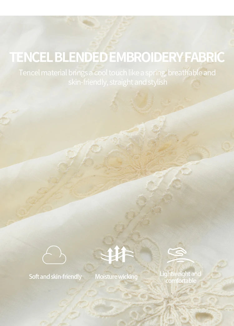 MISHOW Women's Flying Sleeve V-neck Hollow Dress 2025 Summer Embroidery A-line Dress Seaside Vacation Long Dresses MXE39L2404