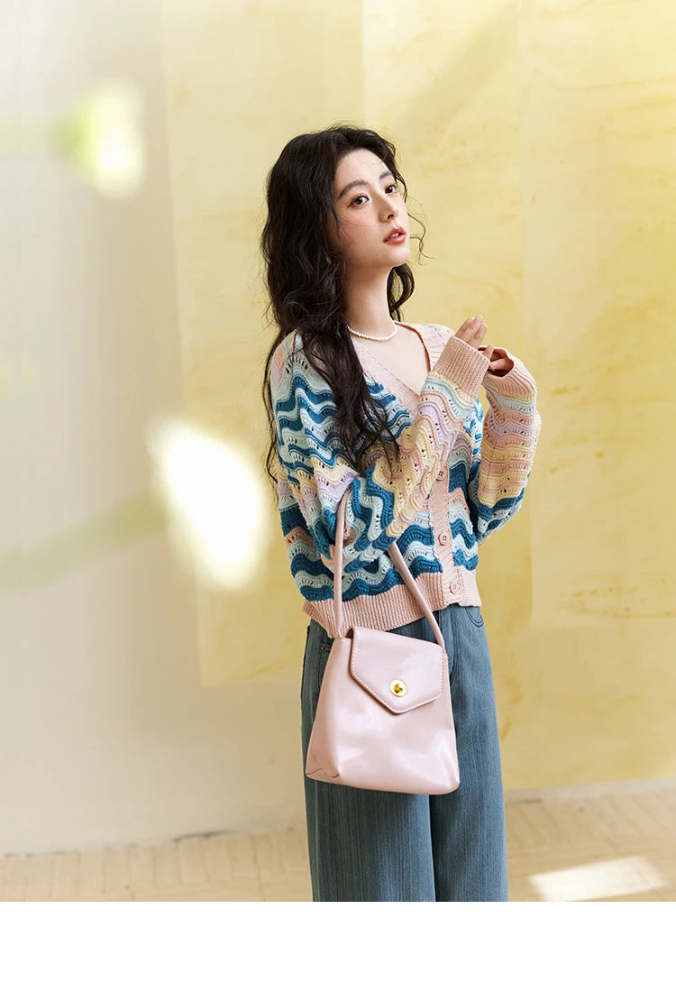 MISHOW Color Stripe Knitted Cardigan Women 2025 Spring V-neck Long Sleeve Loose Cardigans Woman Fashion Office Lady MXE16Z1203