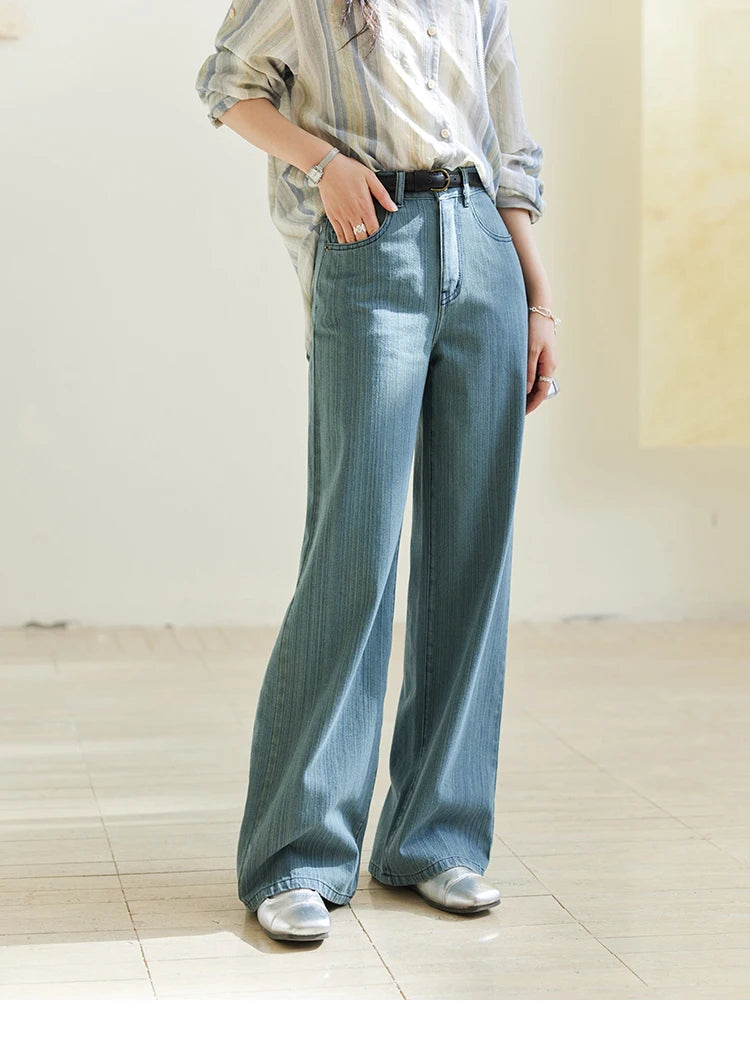 MISHOW Versatile Denim Straight Leg Pants for Women Spring 2025 Embroidery Pockets Commuting Loose Denim Trousers MXE14K0870