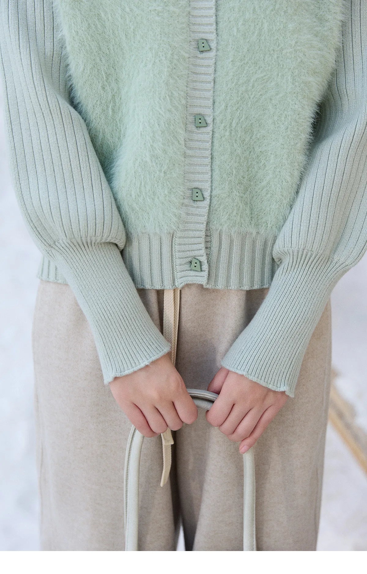 MISHOW Women's Green Faux Mink Fur Patchwork Knitted Cardigan Winter Lapel Warm Soft Knit Top single-breasted sweater MXE86Z2764