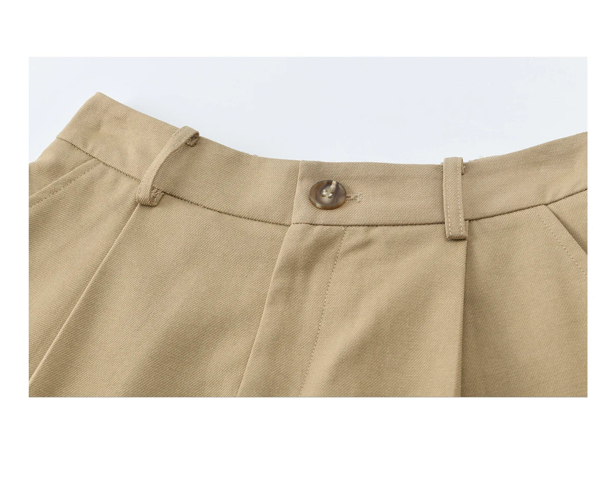 MISHOW Women's Khaki Wide Leg Shorts Spring High Waist Pleated Short Pants Back Elastic Waist Casual Loose Shorts MXF13K1202