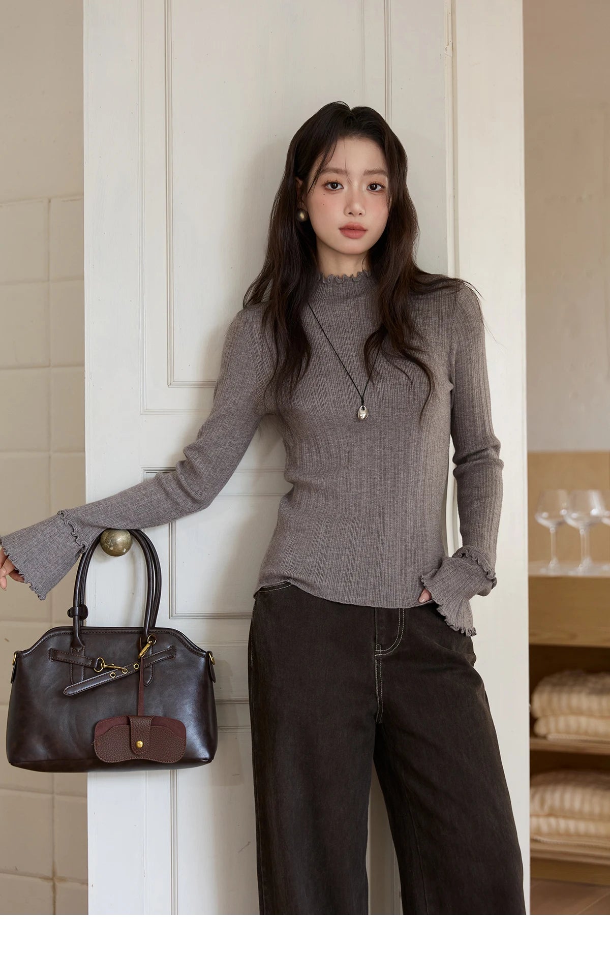 MISHOW Women's Winter Pants 2025 Retro Gray Wide-leg Pants Loose Warm Comfortable Commute Slim Trousers Woman Clothes MXE89K1099