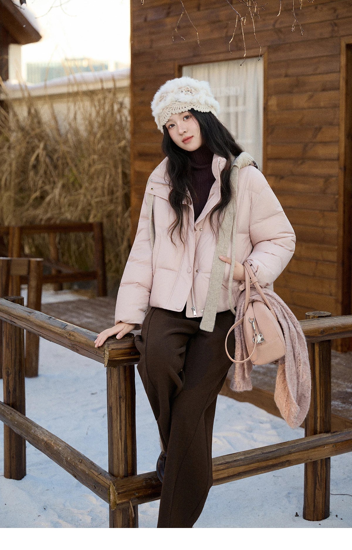 MISHOW Christmas Down Jacket with Jacquard Hat Winter 2025 90% White Duck Down Warm Coats Stand Neck Solid Down Coat MXE90Y0086