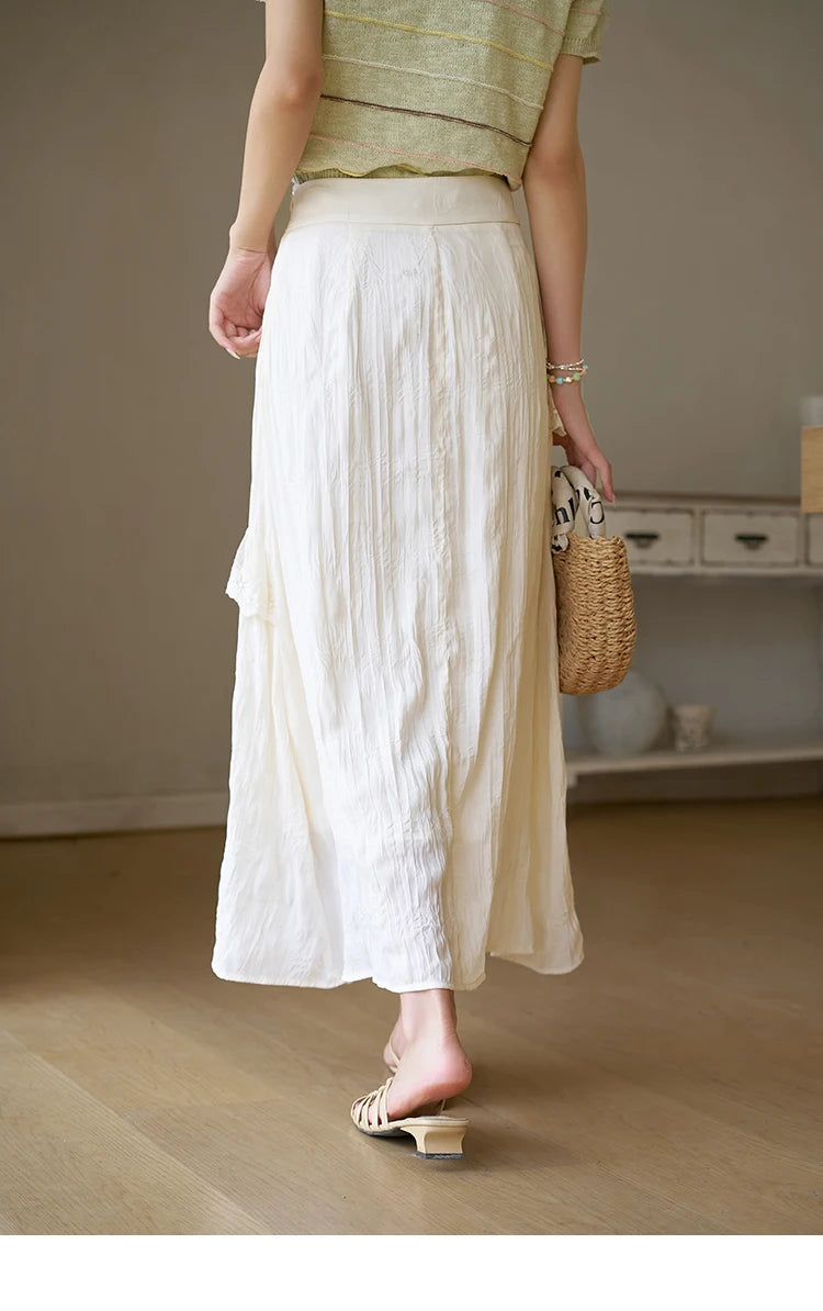 MISHOW Eegnat Lace Edge Skirt for Women Summer 2025 Ruffle Edge High Waist Slim A-line Long Skirt Solid Cake Skirts MXD30B0385