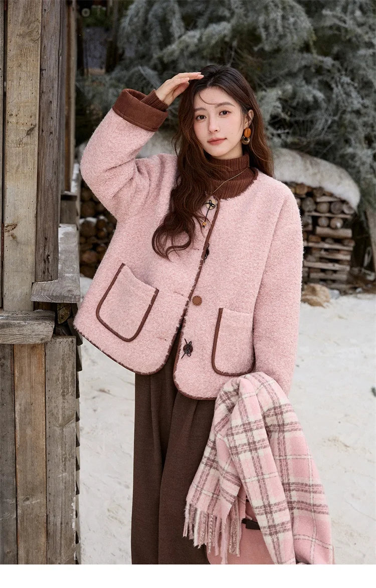 MISHOW Cotton Padded Warm Jacket Women 2025 Thickened Fur O-neck Coat Fold Over Contrasting Cuffs Windproof Outerwear MXE92W0986