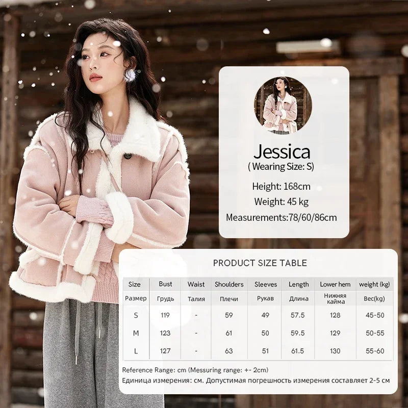 MISHOW Leather Fur Coat Fur Collar with Bag Women Winter Clothes Suede Plush Jacket Pocket Soft Thickened Warm Tops MXD57W0737