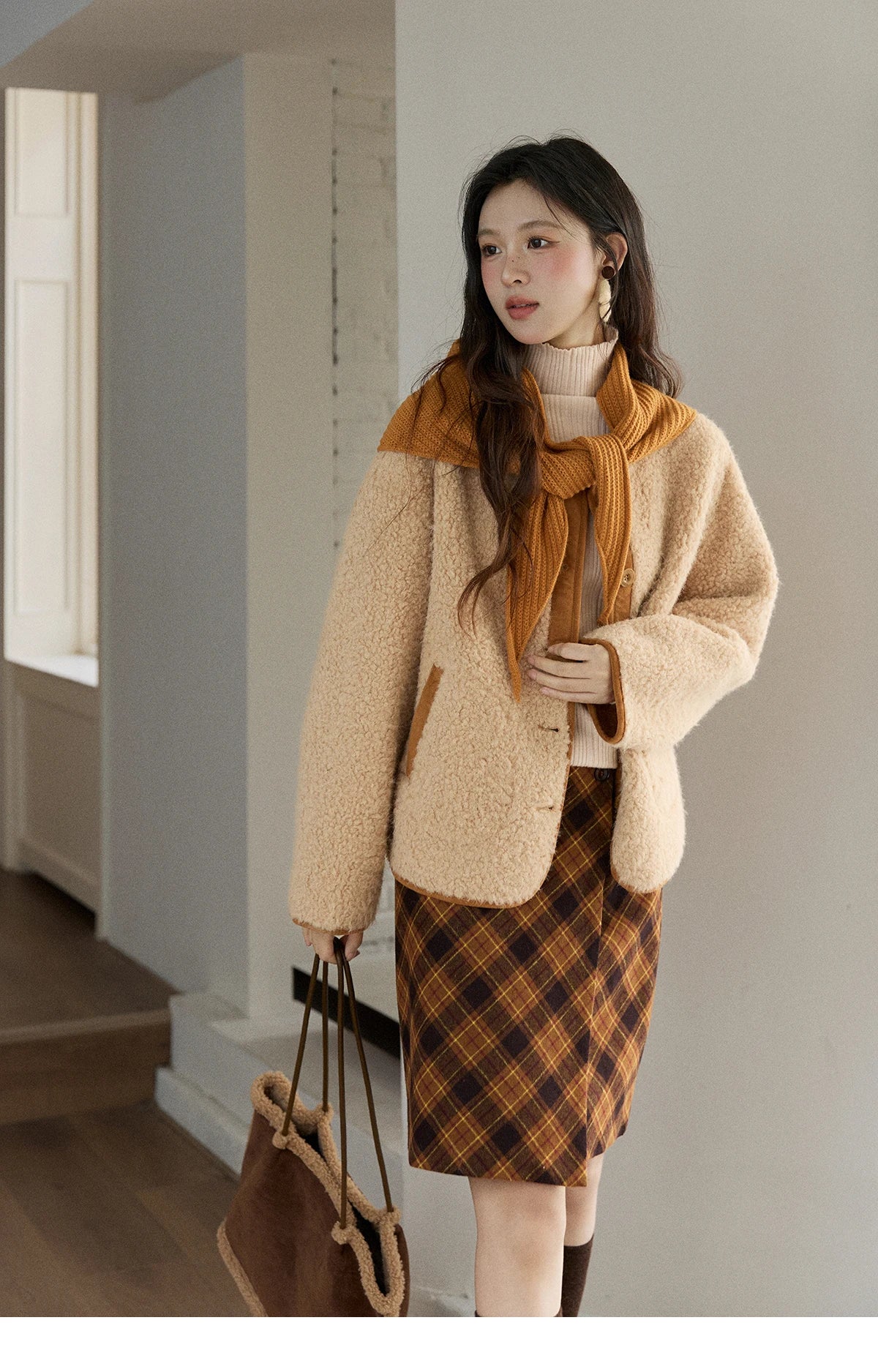 MISHOW Retro Plaid Brushed Skirt for Women Winter 2025 High Waist Slim Thick Skirt Side Invisible Zipper Warm Skirts MXE91B2457