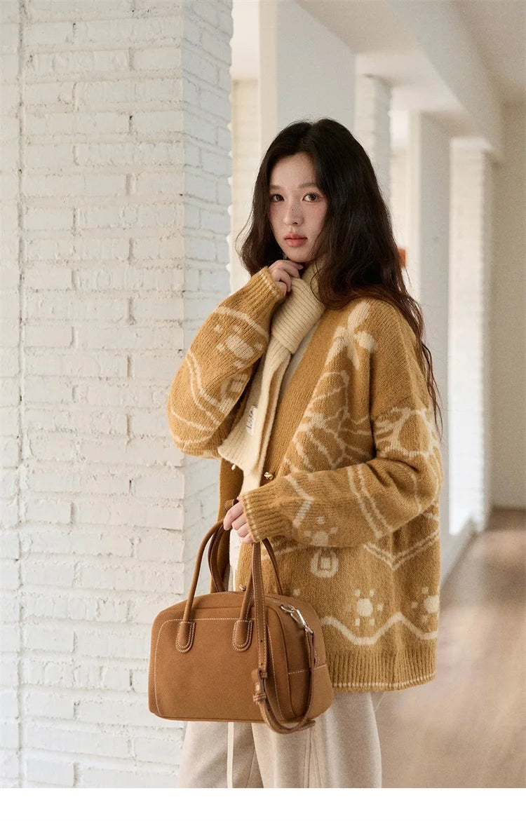 Mishow Yellow Jacquard Plant Pattern Cardigan MXE48Z2522