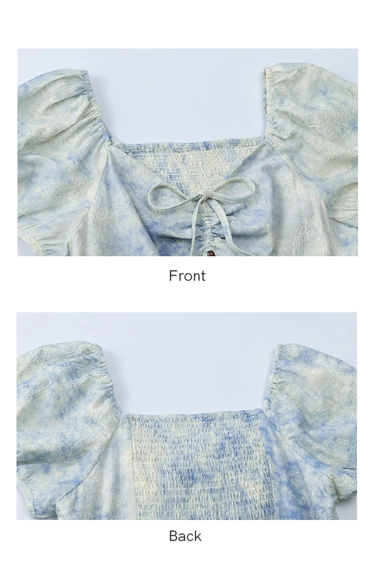 MISHOW Women's Fashion V-neck Lace Up French Dress 2025 Summer Puff Sleeve Embroidery Flower Dress Female Clothing MXE38L2379