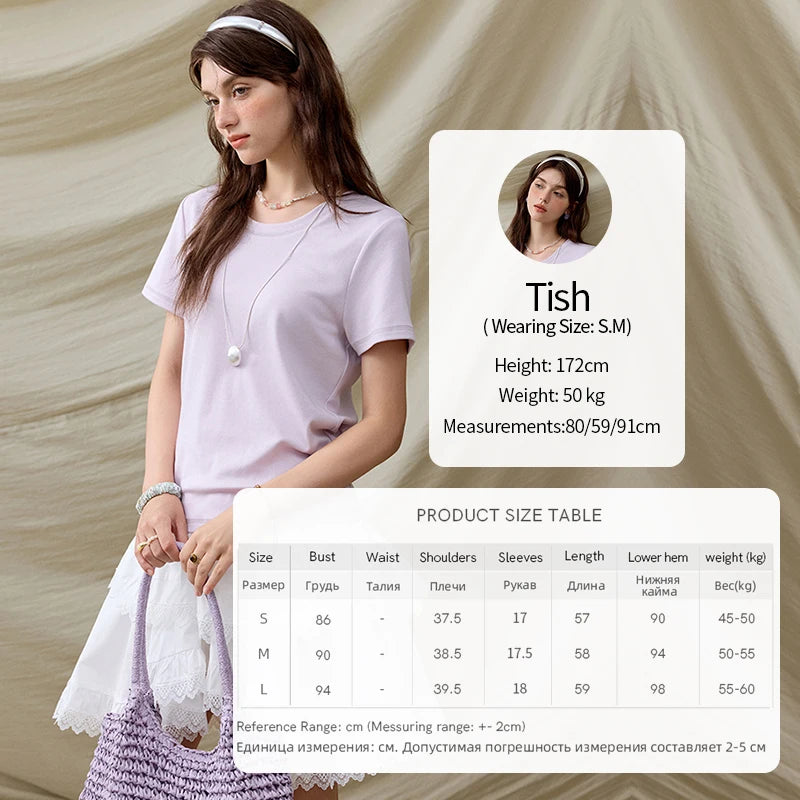 MISHOW Casual Summer T-shirts Women Short Sleeve Round Neck Solid Straight Shoulder Shirt Female Fashion Slimming New MXE31T0532