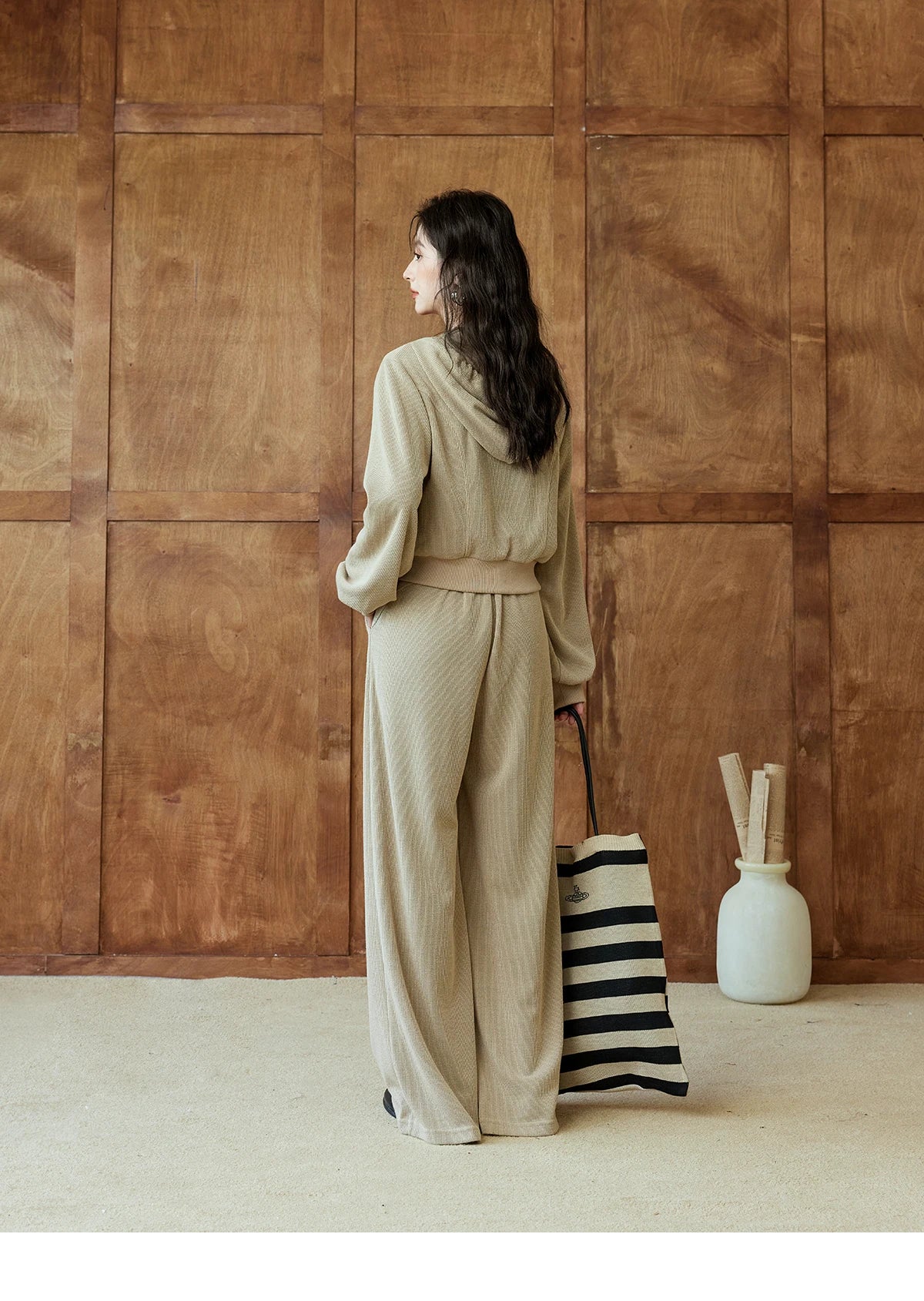 MISHOW Hooded Double Zipper Sweatshirt Knitted Straight Leg Pants Separately Versatile Top Back Elastic Waist Pants MXD44Z0794