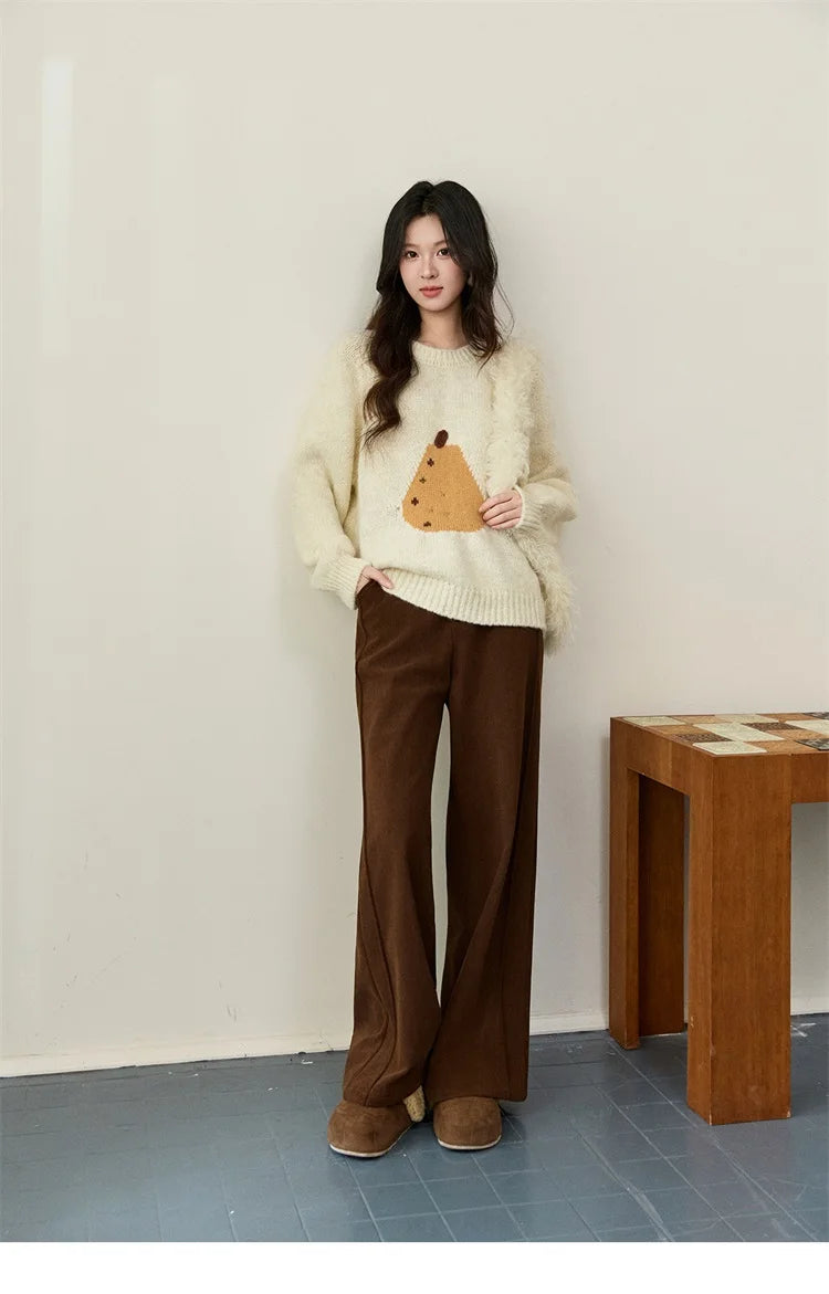 MISHOW Pear Pattern Jacquard Knitted Sweater Autumn Winter Crew Neck Loose Sweaters Wool Blend Warm Pullover Tops MXE94Z2959