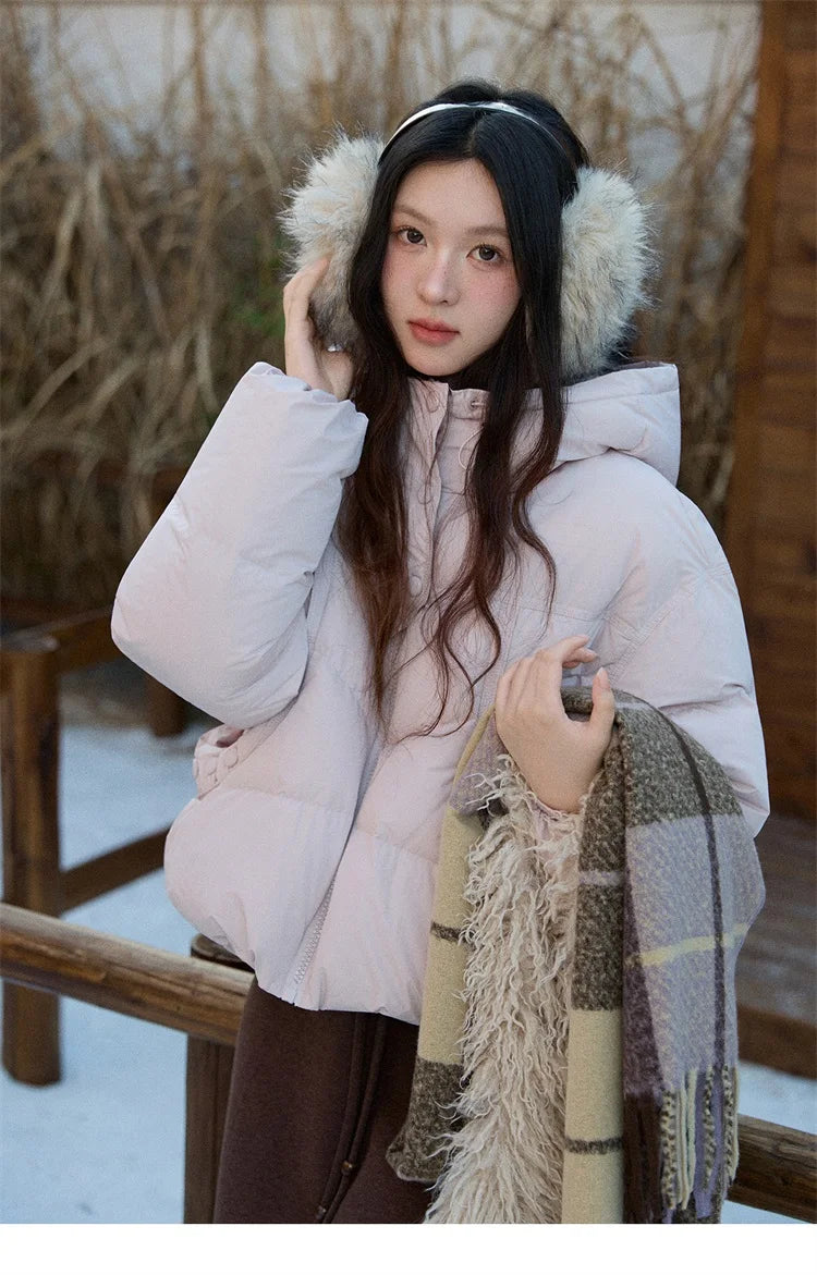 MISHOW Women's Short Coat with 90% White Duck Down Filling Windproof Down-proof Hooded Jacket Lightweight Warm Coat MXE51Y0080