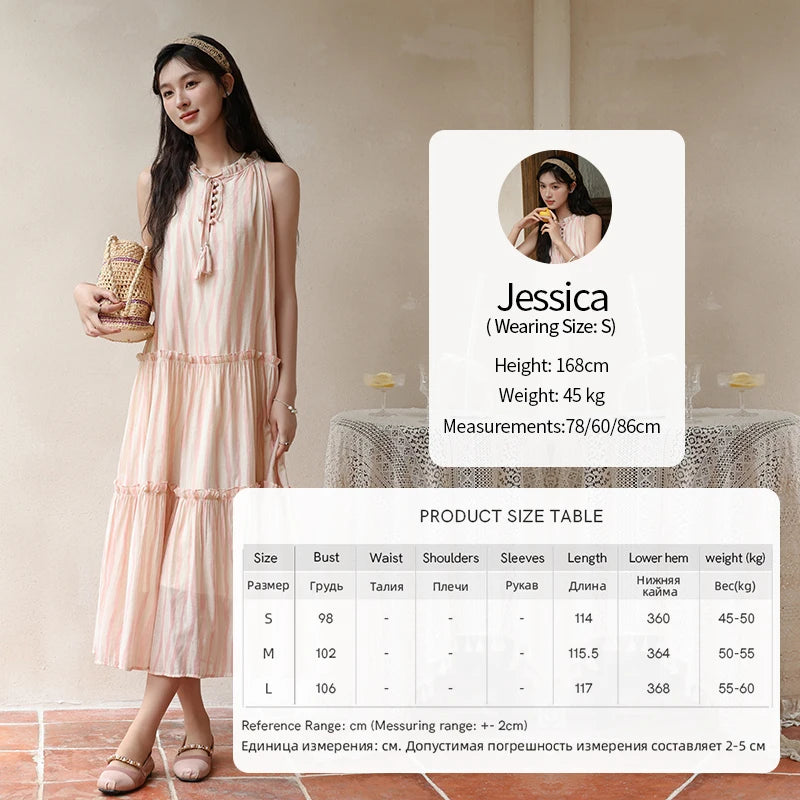 MISHOW Hanging Neck Striped Dress for Women 2024 Summer French Tea Break Camisole Dress Sweet Vacation Long Dresses MXD30L1951