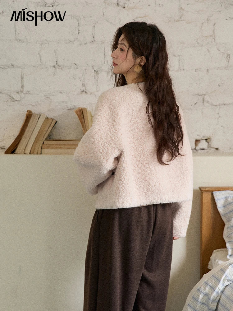 MISHOW Women's Winter Coat 2025 French Style Round Neck Long Sleeve Jacket Loose Commute Toggle Button Warm Outerwear MXE87W0988