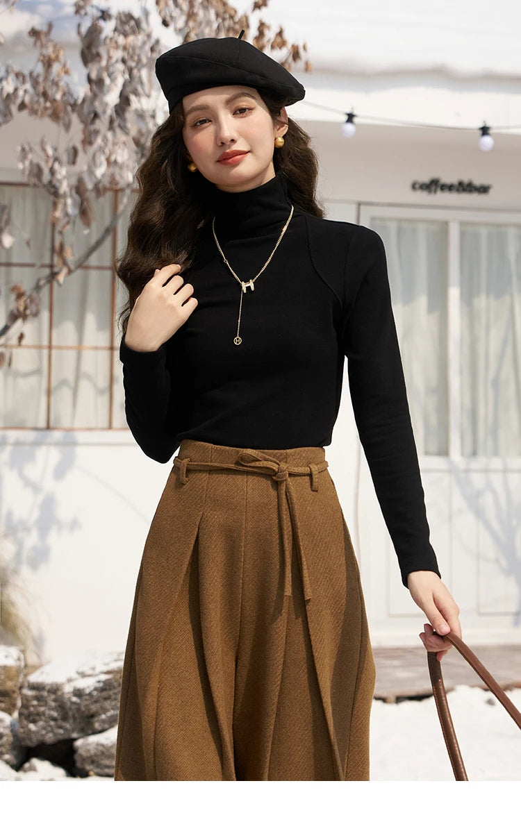MISHOW Mock Neck Bottoming Shirt Long Sleeve Inner Tops for Women 2023 Autumn Winter New Fashion Warm Slim T-shirt MXC58Z0290