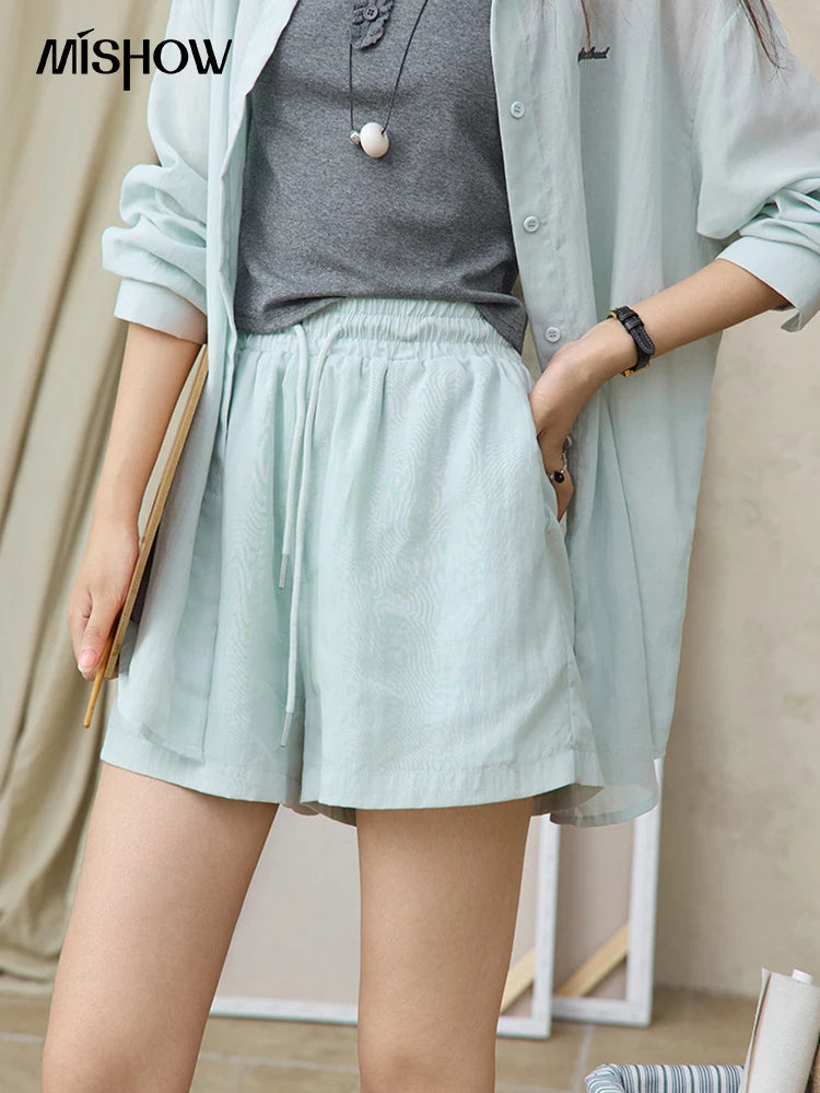 MISHOW Women's 3-Piece Set 2025 Summer New Female Fashion Casual Long Sleeves Shirt O-Neck Tank Top Pocket Shorts Set MXE36T0639