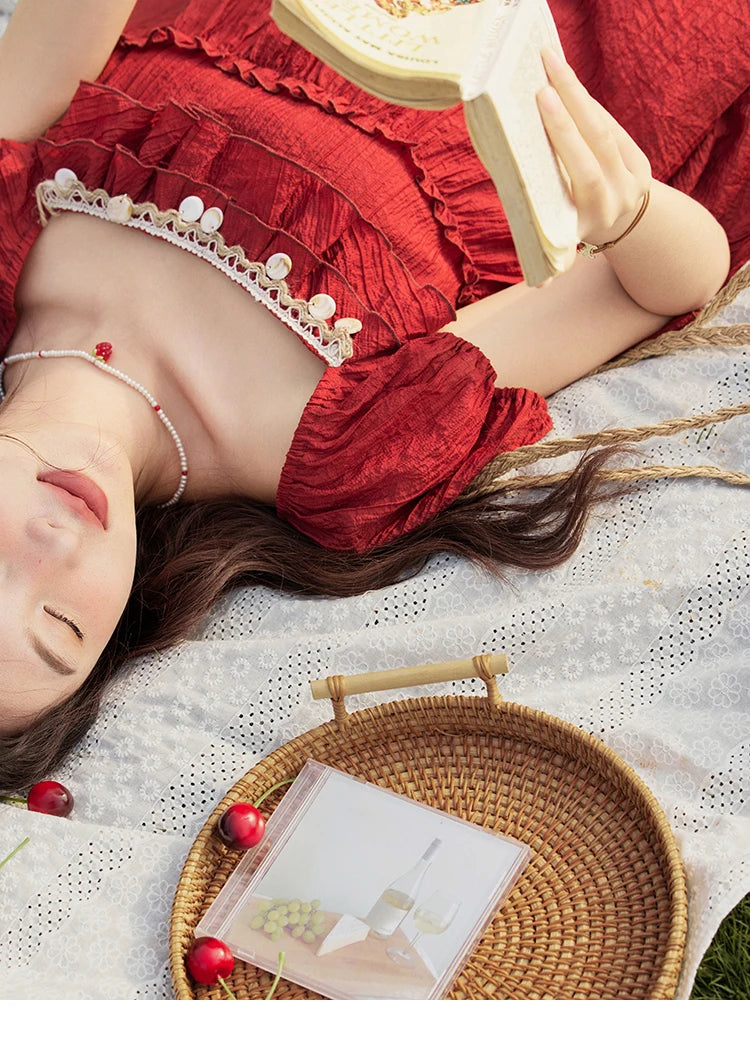 MISHOW French Summer Blouse Women New 2025 Short Sleeve Square Collar Cake Ribbon Shirts Female Fashion Slimming Tops MXE33X1763