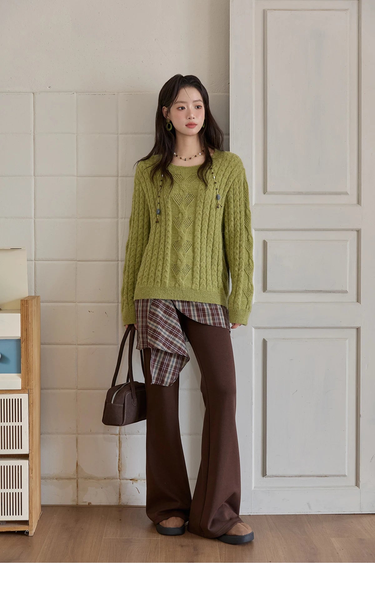 MISHOW Sweater for Woman 2025 Autumn Winter Green Retro Twisted Rope Hollow Design Loose Knit Top Luxury Commuter MXE49Z2520