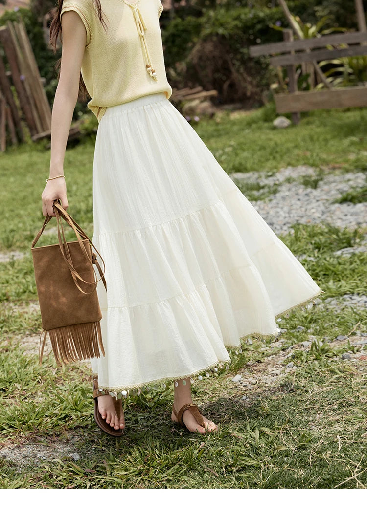 MISHOW Office Lady Summer Skirt Women New 2025 Solid Elastic Waist Shell Webbing A-line Skirts Woman Fashion Slimming MXE33B0708